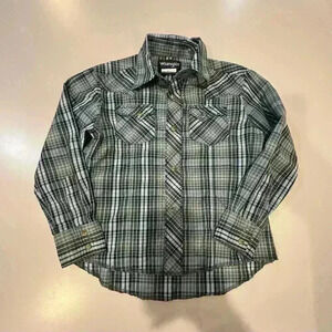 Boys Wrangler Snap Button Down  Plaid Western Shirt Size Medium Softe Small 5-6